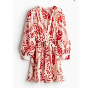 H&M cream and red belted dress